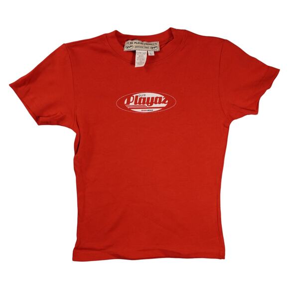 Y2K Pure Playaz Product “Genuine 1969” Red Baby Tee Made in USA Size L - Picture 1 of 3